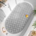 HITSLAM Oval Bathtub Mat Non Slip, 27x15 Inch Bubble Bath Tub Mat for Bathroom, Machine Washable Shower Mat with Suction Cups and Drain Holes, Grey