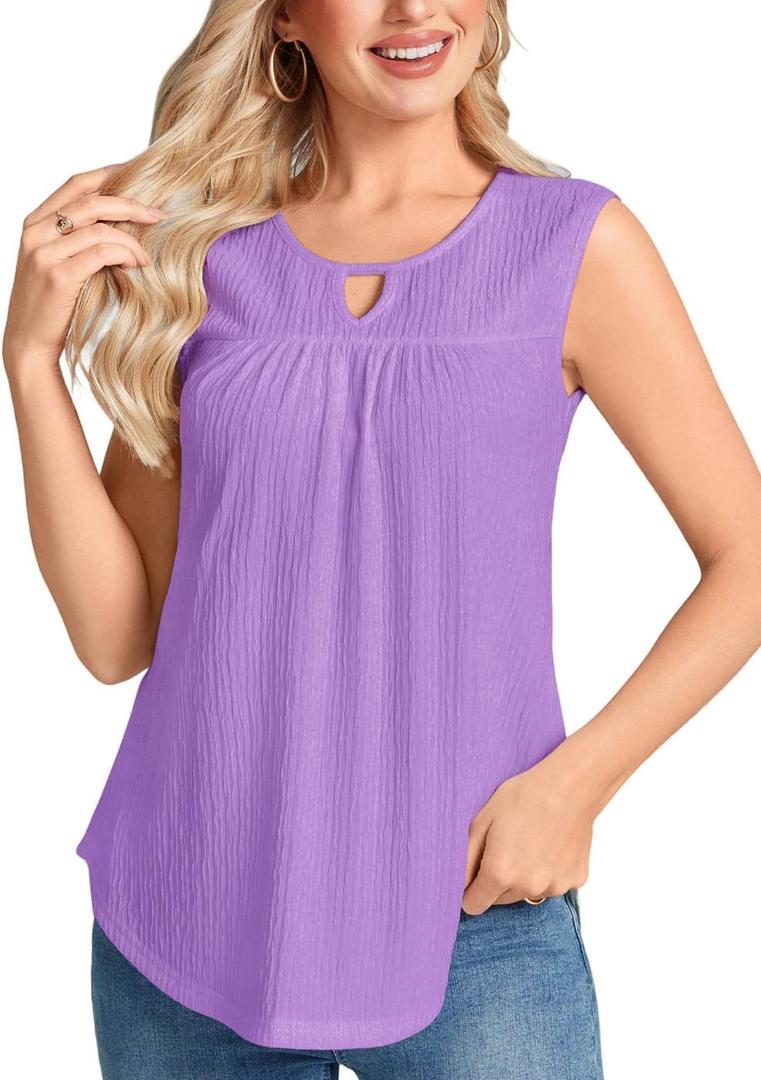 SUNNEGOO Womens Summer Tank Tops Sleeveless Dressy Casual Shirts Loose Fit Tunic Business Work Blouses Basic Trendy Outfits (Purple, L)