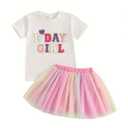 Toddler Girl Birthday Outfit Birthday Girl Embroidery Short Sleeve T-Shirt Tutu Skirt Set Party Clothes for Girls