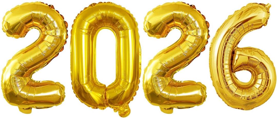 GOER 2026 Foil Number Balloons for 2026 New Year Eve Festival Party Supplies Graduation Decorations (Gold,16 Inch)