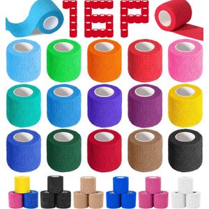 AZEN 16 Pack Self Adhesive Bandage Wrap, 2" X 5 Yards Elastic Cohesive Bandage Wrap, Color Athletic Tape, Vet Wrap, Ankle Tape
