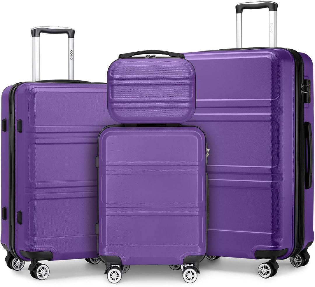 Kono 4 Piece Luggage Sets Expandable(only 28") Lightweight with Spinner Wheels TSA Lock Hardside Travel Rolling Suitcases 20in 24in 28in Carry on and 12in Mini Cosmetic Case Purple (4-Piece Set (12''/20"/24"/28"))