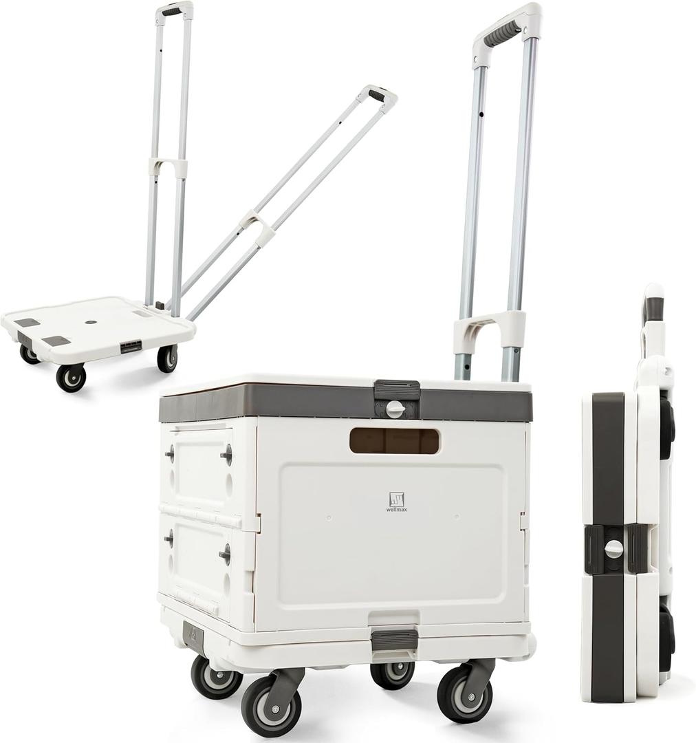 Wellmax Rolling Crate with Wheels, Foldable Utility Cart with Adjustable Handle, Silent Rolling Design, 132 lbs Load Capacity Great for Teachers, Office, Groceries & Everyday Use