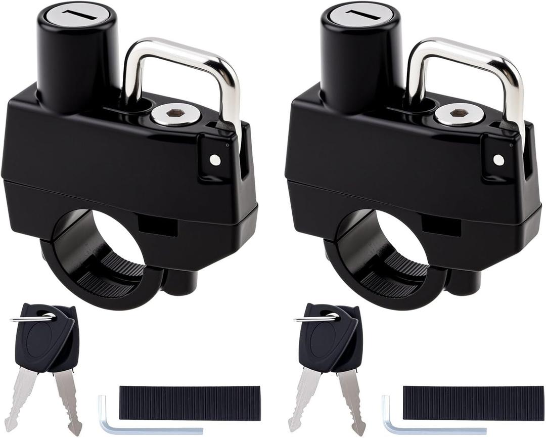 Windance 2 Pack Motorcycle Helmet Lock, Helmet Holder Hook for 7/8" 22mm Handlebar, Anti Theft Security Lock for Motorbike Bike Frame Tube Bumper Luggage Rack (Keyed Alike)