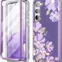 SURITCH for Samsung Galaxy S23 6.1 Inch Case, [Built-in Screen Protector] [Dual-Layer Protection ] Full Shockproof Rugged Bumper Phone Protective Cover - Purple Cosmos