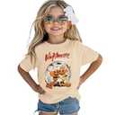 GLIGLITTR Girls Halloween Shirt Nightmare on Main Street Pumpkin Bat Tshirt Spooky Season Short Sleeve Tops Kids Fall Outfits(Apricot, 7-8Years)