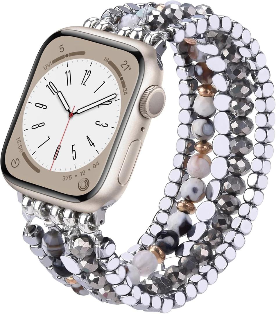VISOOM Beaded Boho Bracelet Compatible for Apple Watch Band 42mm/44mm/45mm Series 8 7 SE Women Fashion Cute Handmade Crystal Beads Stretchy Watch Strap for iWatch Bands Series 6/5/4/3/2/1 Replacement