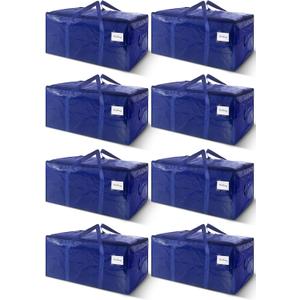 8 Pack Extra Heavy Duty Large Moving Bags with Strong Zipper & Carrying Handles, Sturdy Clothes Storage Bags Totes Bins, Packing Bag Move Boxes College Moving Supplies, Dark Blue - 24 gal