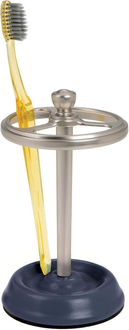 iDesign 3-Section Toothbrush Holder for Bathroom - Toothbrush Stand for Countertop, Navy/Brushed Nickel