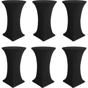 Cocktail Table Covers-Spandex Round High Top Table Cloths 6 Pack 32x43 Inch-Black Stretch Fitted Bar Tall Tablecloth for Pub Bistro Highboy Party Event Banquet Height Folding Satnding Tables