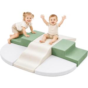 Soft Foam Climbing Blocks for Toddlers, 7-Piece Baby Foam Climbing Blocks, Indoor Climbing Toys, Ideal Gift for Kids Crawling and Sliding, Foam Activity Play Set - Sage Green, Beige & Gray