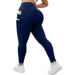 Plus Size High-Waist Yoga Pants for Women, 4-Pocket Tummy Control Butt-Lifting Workout Leggings (Blue)