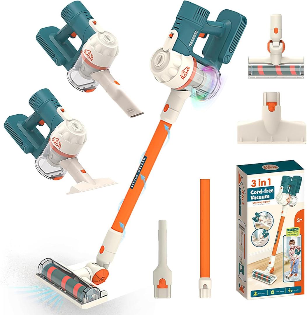 Kids Vacuum Toy Set -3-in-1 Kids Vacuum That Really Works Fun Working Toy Vacuum Cleaner with Working Suction for Realistic Play, Housekeeping Toy Blue