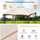 10x12 Double Tiered Gazebo Replacement Canopy, Upgraded 300D Polyester Heavy Duty Canopy Cover Top with Air Vent, Waterproof Gazebo Cover Roof for Outdoor Patio Garden (Dark Beige)