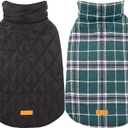 Kuoser Warm Reversible Dog Coat - Waterproof Winter Jacket, British Style Plaid Cold Weather Clothes, Cozy Snow Vest for Small Medium Large Dogs - Green XXL (2X-Large (Pack of 1), Green)