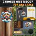 PEACHGARDEN Christmas Puppy Santa Hat Plaid Scarf Round Tin Sign Front Door Wreath Sign Wall Decoration Snowflakes Ornaments for Holiday Home Decor 8x8inch