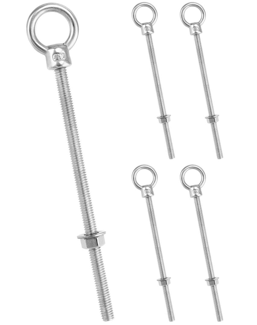 QWORK 316 Stainless Steel Machinery Eye Bolt with Shoulder, 5 Pack 5/16"x6" Long Stainless Steel Marine Grade Shoulder Eye Bolt, Threaded Eyebolts