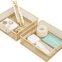 Annova Mesh Stackable Drawer Cabinet and Shelf Organizer Bins Storage Basket School Office Supply Holder Tray- Set of 2 (Gold, 6x6x2 Inch)