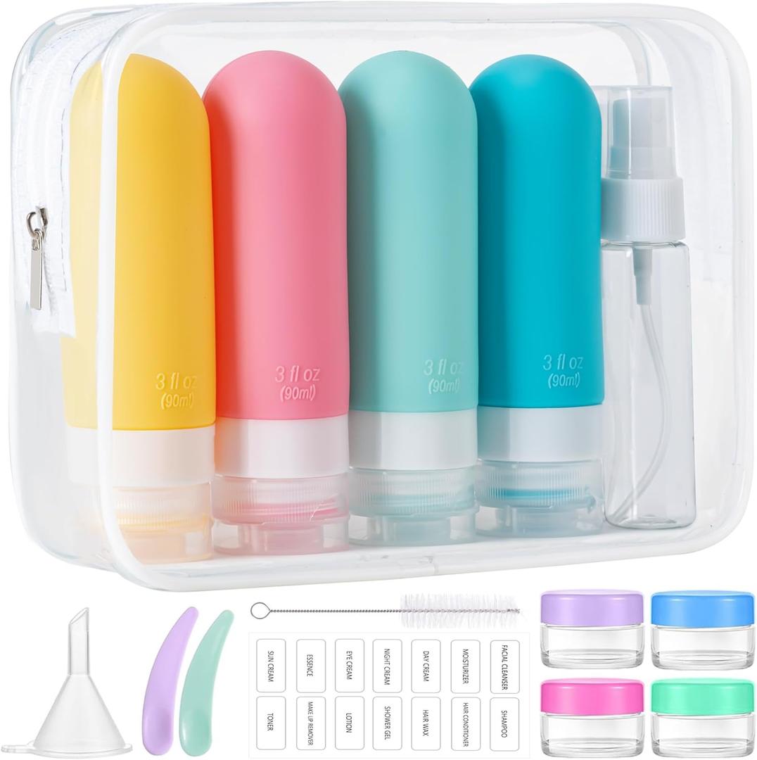 16pack Travel Bottles for Toiletries, TSA Approved LeakProof Squeezable Silicone Toiletry Containers for Shampoo, Conditioner, 3oz Portable Refillable Traveling Size Liquid Containers (16Pcs/Colorful)