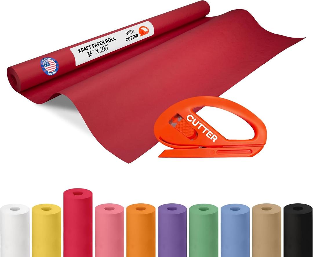 Red Kraft Paper Roll 36" x 1200" (100 feet) with Cutter - USA-Made