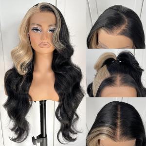 13x6 Skunk Stripe Wig Glueless Lace Front Wigs Pre Plucked Synthetic Body Wave blonde wig Wear and Go lace front wig for black women