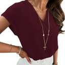 WIHOLL Womens Tops Dressy Casual Rolled Short Sleeve V Neck T Shirts Summer Business Work Blouses Crepe Texture Outfits