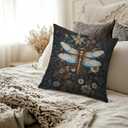 Vintage Moody Floral Dragonfly Pillow Covers 18x18, Dark Cottagecore Room Decor, William Morris Flower Botanical Dragonfly Decorative Pillow Covers for Home Bedroom Living Room