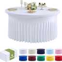 Outpain 4 Pack White Round Spandex Tablecloths for 60in Tables, 120Inch Stretchy Fitted 5FT Round Table Clothes,Wrinkle Free Table Cover with Skirt for Wedding Party Dining Banquet Baby Shower