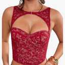 WDIRARA Women's Cut Out Lace Crop Bustier Corset Tank Top Sexy Going Out Party Club Tops Size XS-S