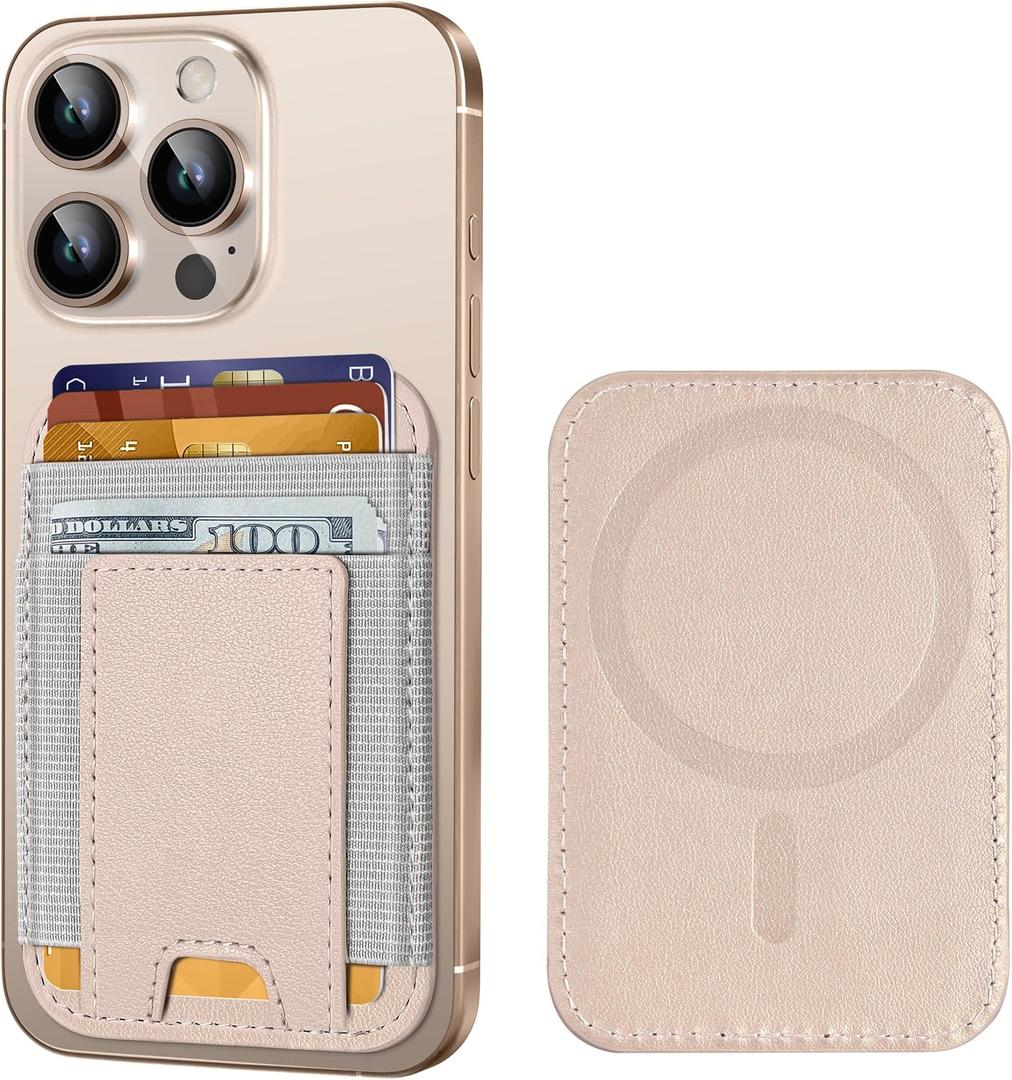 Upgraded for Magsafe Wallet, Strongest Magnetic Wallet for iPhone 17/16/15/14/13/12 Series, Magnetic Card Holder with 2 Card Slots, RFID Blocking, Vegan Leather, Fit 7 Cards, Desert Titanium Gold