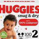 Huggies Size 2 Diapers, Snug & Dry Baby Diapers, Size 2 (12-18 lbs), 100 Count, Packaging May Vary