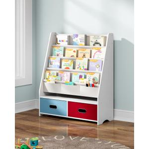 SEIRIONE Sturdy Kids Bookshelf, 5-Tier Book Shelf for Kids Room, Nursery Room, Playroom Classroom, Deep Slings to Keep Books Upright, Ideal Height for Toddler Age 3+, White