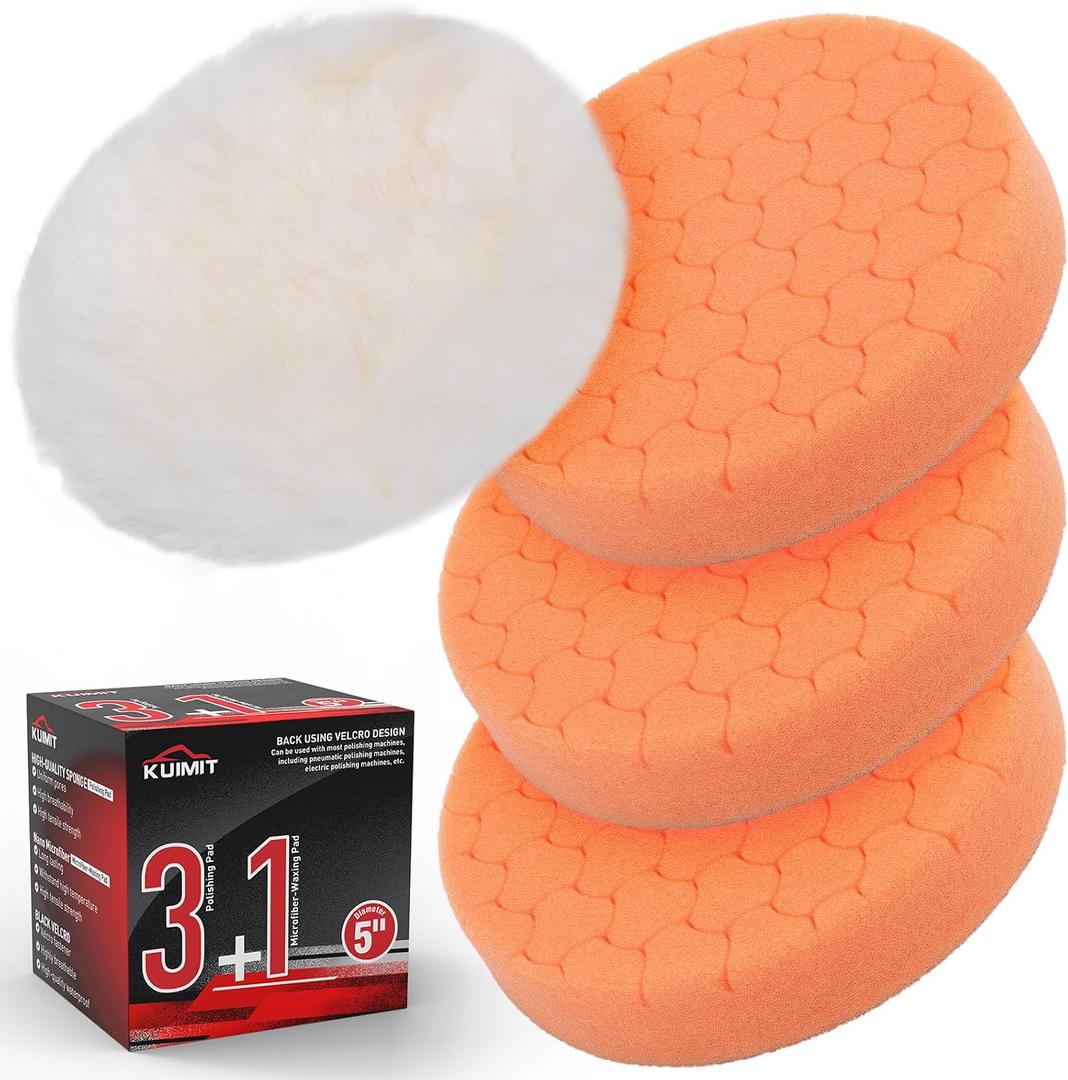 Orange Polish Pad, 3Pcs 5.5 Inch Face for 5 Inch Buffing Polishing Pads and Woolen Pads 125mm Backing Plate Compound Buffing Sponge for Car Buffer Polisher Compounding, Polishing and Waxing