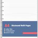 A4 Discbound Lined Refill Paper, 11 Disc Hole Punched Ruled Filler Paper, Letter Size Refills Paper, 100Sheets / 200Pages, Loose-Leaf Paper, 100gsm Paper, 8.5'' x 11''
