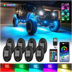 8Pods Segmented RGB LED Rock Lights Kit for Jeep Trucks UTV ATV Golf Cart RZR SXS Off road Four Wheeler with APP/RF Remote, Multi Color Underglow Light Waterproof Music Neon Underbody 12V