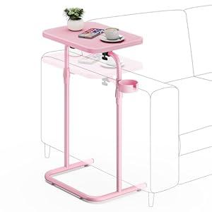 TUTOTAK C Shaped End Table with Tiltable Surface, Adjustable Height Side Table, Slide Under Couch Table TV Tray for Eating, Sofa Tray for Livingroom, Bedroom Black TB01BK091