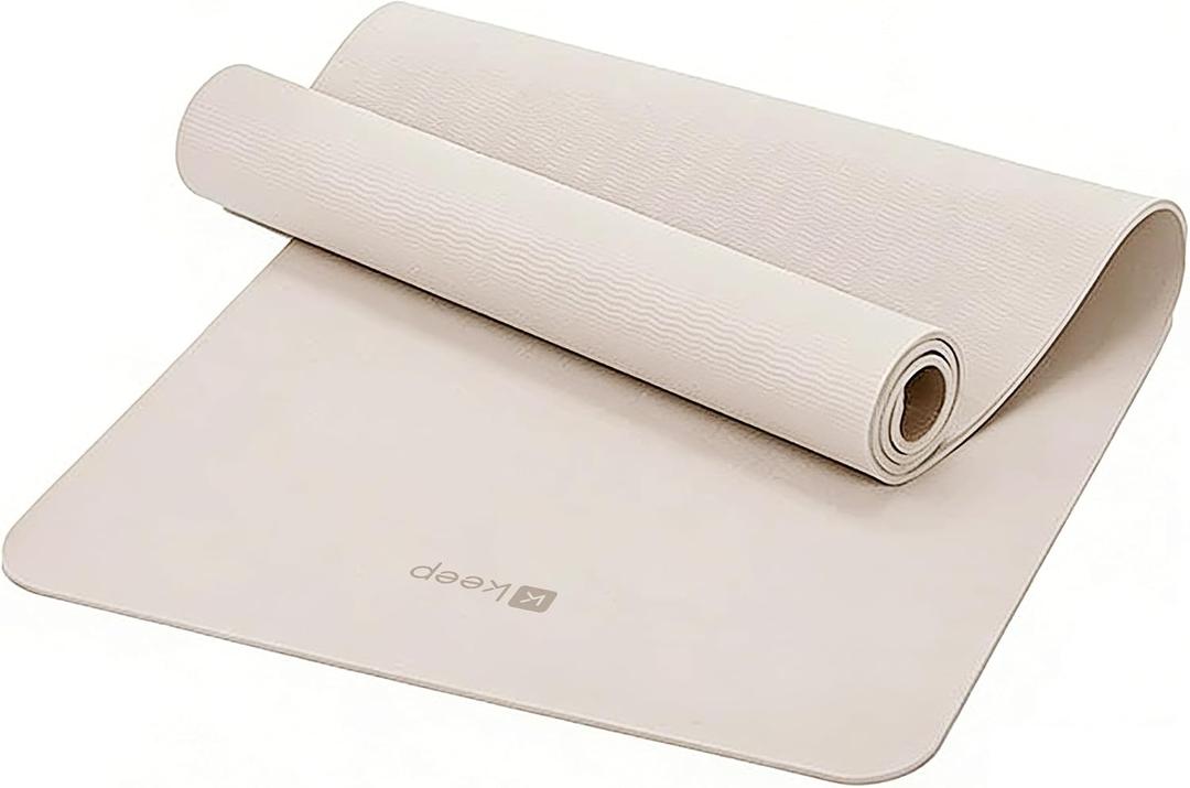 Keep 72" x 24" TPE Yoga Mat Non Slip, 1/4 Inch (6mm) Exercise Mat for Home Workout, Gym, Yoga, Pilates & Stretching with Carrying Strap, Oat White