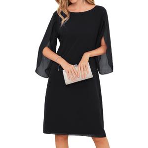 GRACE KARIN Womens Formal Wedding Guest Dress 2026 Chiffon Cocktail Dress Mother of the Bride Dresses Midi Fashion Clothing (10, Black)
