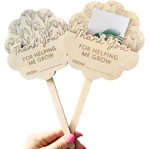 Wooden Teacher Appreciation Plant Tags Sign, Thank You for Helping Me Grow Gift Card Plant Tags, Teacher Appreciation Plant Tag with Gift Card Holder, Set of 2 (02)