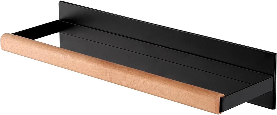 KES Magnetic Paper Towel Holder, Black Paper Towel Holder for Refrigerator, Wood & Metal Paper Towel Roll Holder for Grill, KPH502MA-BK