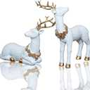 2pcs Pine Nut Reindeer Christmas Decorations, Deer Figurines Home Decor, Elk Figurine, Holiday Home Dcor Accents for Xmas Office Living Room & Bedroom Decorations (Pine Nut Medium, White)