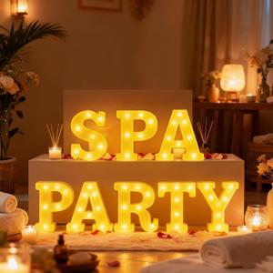 Honoson 8 Pcs Spa Party Decorations Lights up Sign 6.42 Inch Spa Theme LED Neon Sign Marquee Lights Supplies for Women Girls Day Makeup Sleepovers Slumber Birthday Party Decor