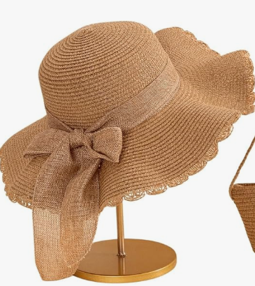 Verdusa Women's Bow Wide Brim Straw Sun Hat Khaki One-Size