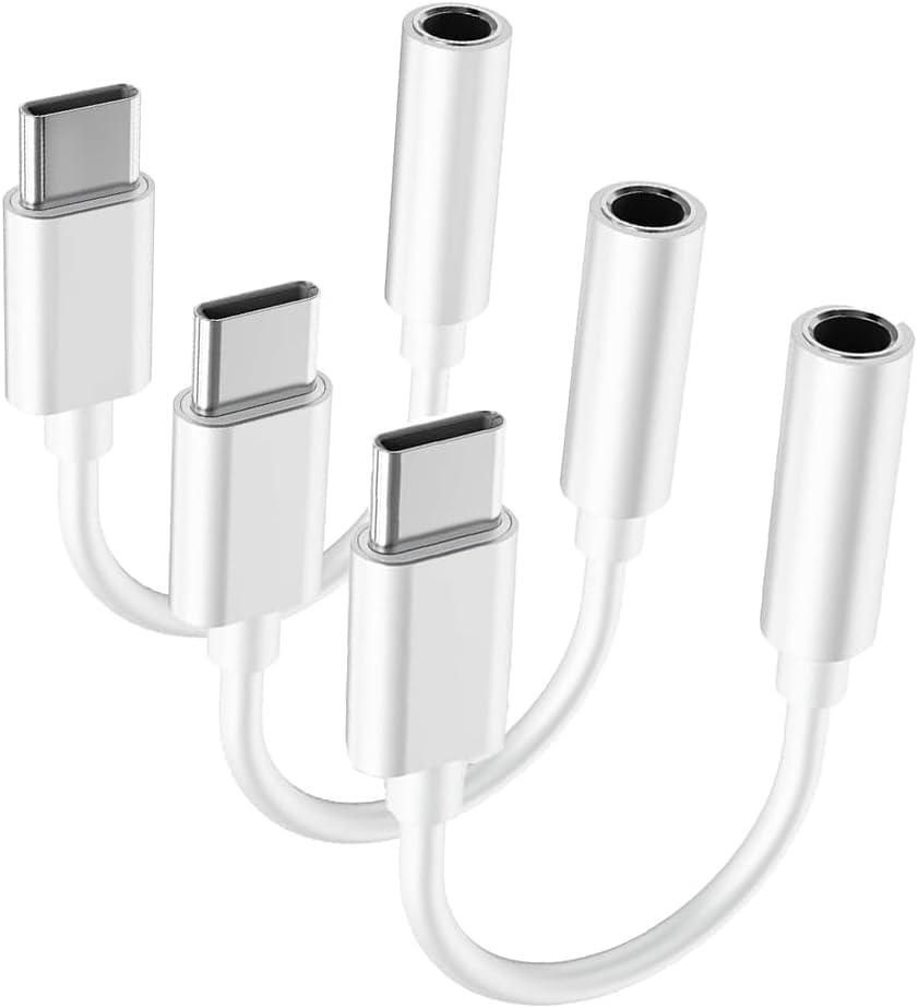 USB C to 3.5mm Headphone Jack Adapter for iPhone17/ iPhone 16/16 Pro/15/15 Pro/Pro Max/Plus, Type C Aux Audio Dongle Cable Cord Compatible with iPad, Samsung Galaxy S23/S23/S22/S21, MacBook3 Pack (White)