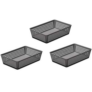 YBM Home 3-Pack Plastic Storage Baskets Bins for Home Junk Drawer, Shelves, and Office Organization, Functional Trays/Containers Great for Kitchen Pantry, Cabinets, Bedrooms, and Bathrooms, Grey