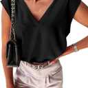 SVALIY Womens Summer Tops Sleeveless Cap Sleeve T Shirts Casual V Neck Business Work Blouses (Medium, Black)