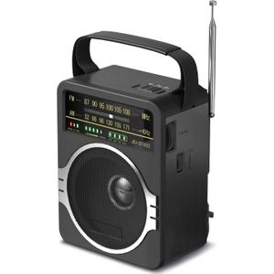 Portable AM FM Radio, Bluetooth 5.0 Radios 5 Watts Loud Speaker,FM Radio Built-in Rechargeable Battery/DC D*4 Cell Battery Operated & AC Power Plug in Wall Black