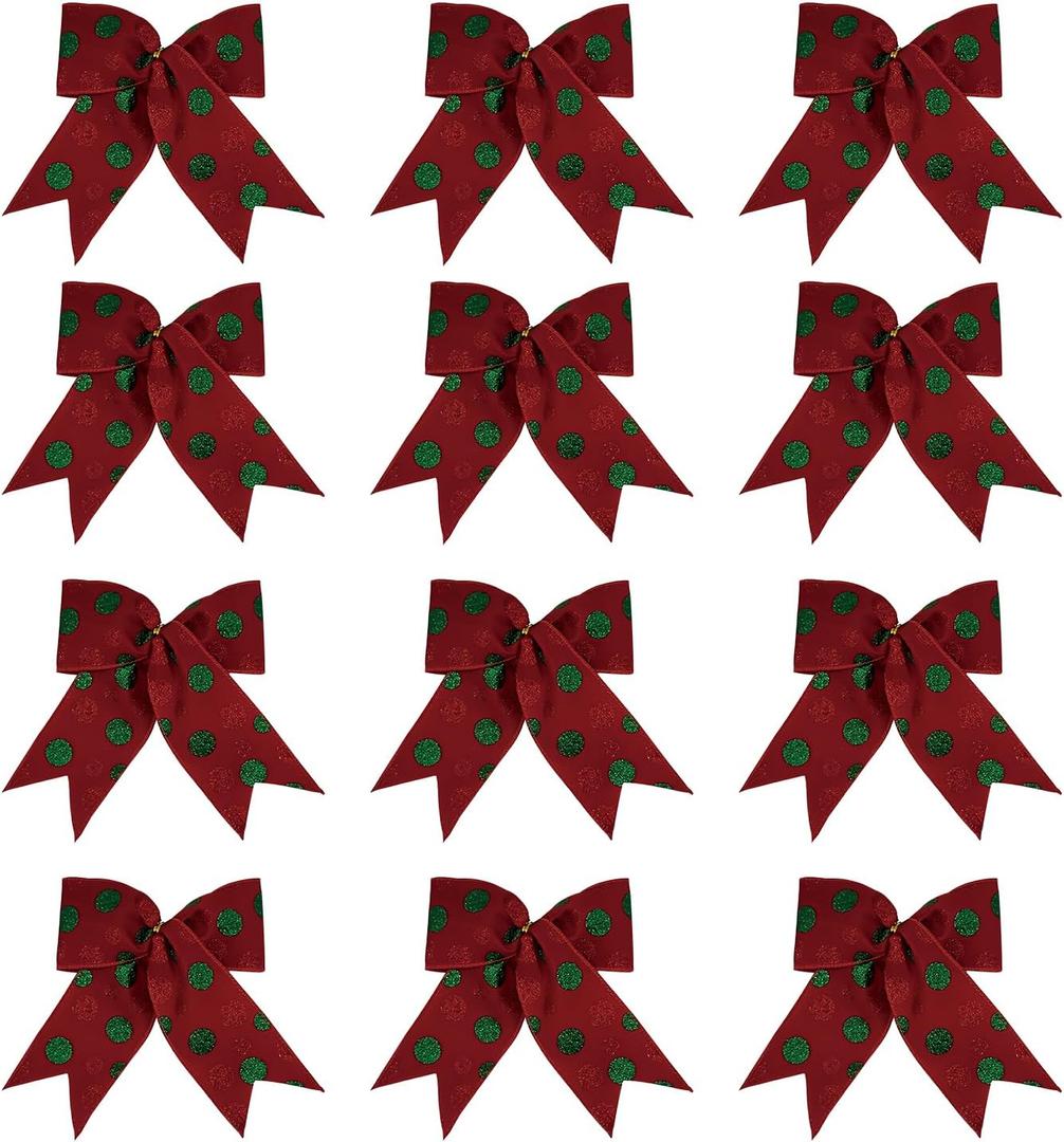2 x 12 Pcs Bows 6 Inch, Christmas Tree Decorations Xmas Garland Ties, Gift Package Party Wedding Bow Ornaments (Red)
