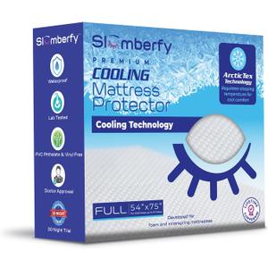 Full Size Waterproof Cooling Mattress Protector by Slumberfy - Premium Skin-Safe Cover, Natural Fabric with ArcticTex Technology, Noiseless Quilted Cover  54x75 in.