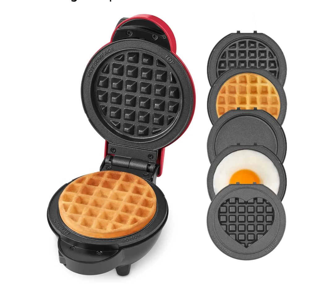 Dash MultiMaker® Mini Maker System - Compact Waffle Maker for Family Breakfasts - Removable Griddle Plates & nonstick surface - 5 Plates & Storage Case - Red
